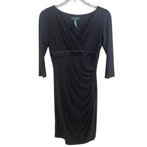 Lauren Ralph Lauren Black Faux Wrap Silk Waist Rouche‎ Formal Cocktail Dress 6